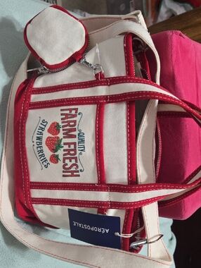 NWT Aeropostale Cream and Red Strawberry Purse